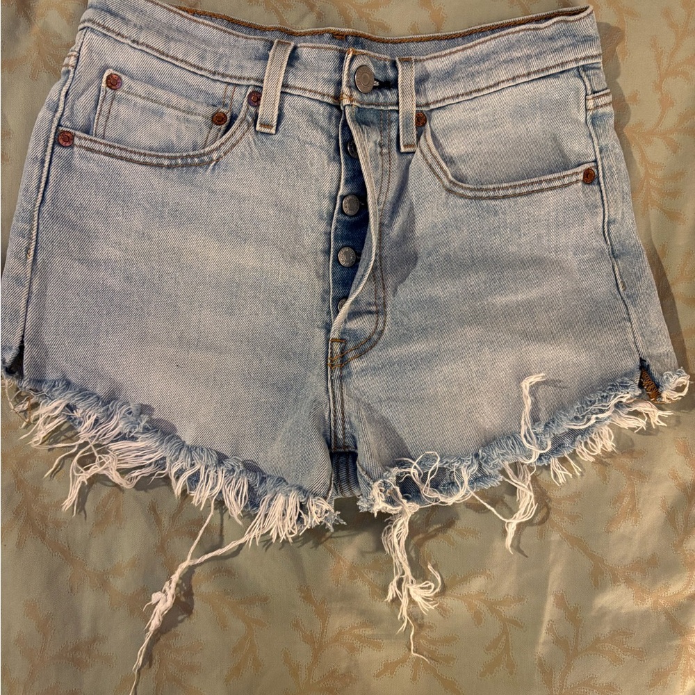 Levi's 501 Light Blue Frayed Jean Shorts